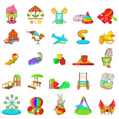 Kid playground icons set. Cartoon set of 25 kid playground vector icons for web isolated on white background