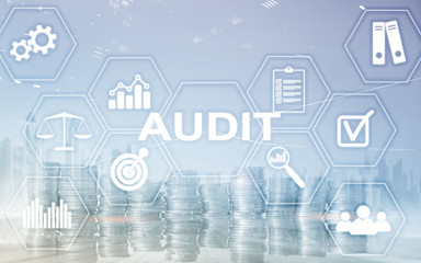 Audit Finance banking concept. Double Exposure Coins Financial and Business background.