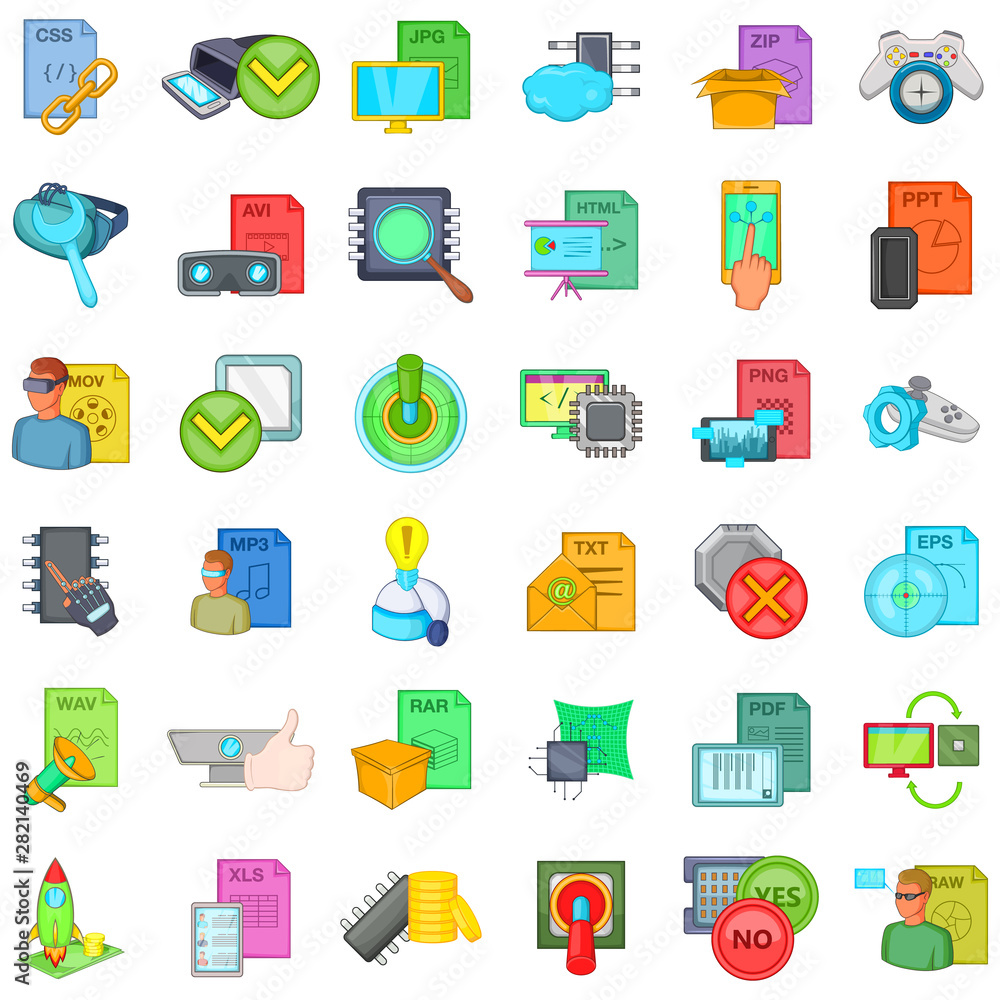Poster cyber information icons set. cartoon set of 36 cyber information vector icons for web isolated on wh
