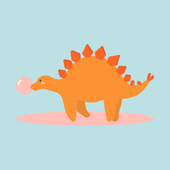 Vector illustration of cute cartoon dino character for children and scrap book. Dinosaur stegosaurus vector color drawing. For card, poster, banner, logo, icon. Jurassic park theme.