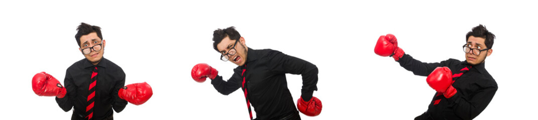 Man businessman with red boxing gloves
