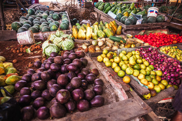 Exotic fruit market stall on a tropical island