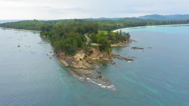 Aerial 4k resolution footage of beautiful landscape view of the most famous vacation spot at Tips Of Borneo, Kudat, Sabah, Malaysia 