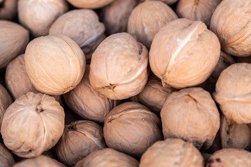 counter with walnuts in the store, nuts in the supermarket