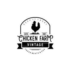 Fototapeta na wymiar Chicken Farm Vintage Logo Vector Stock