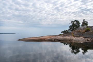  Big stones, rocky coast of Rankki island. Finland in the Baltic Sea. Seascape nature of northern Europe