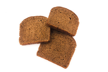 3 slices of bread lying next to each other on an isolated white background
