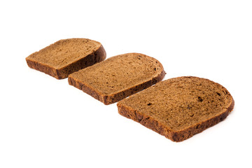 3 slices of bread lying next to each other on an isolated white background.