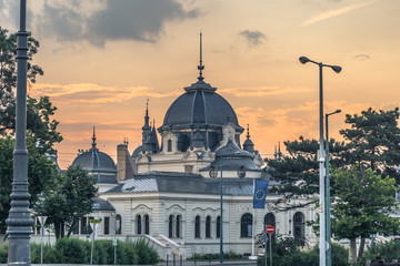 Obraz premium Budapest - June 21, 2019: Old historical building seen from Heroes Square in Budapest, Hungary