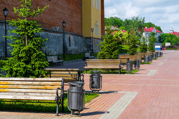 Smolensk, Russia - May, 26, 2019: landscape with the image of the embankment of the Dnieper River...
