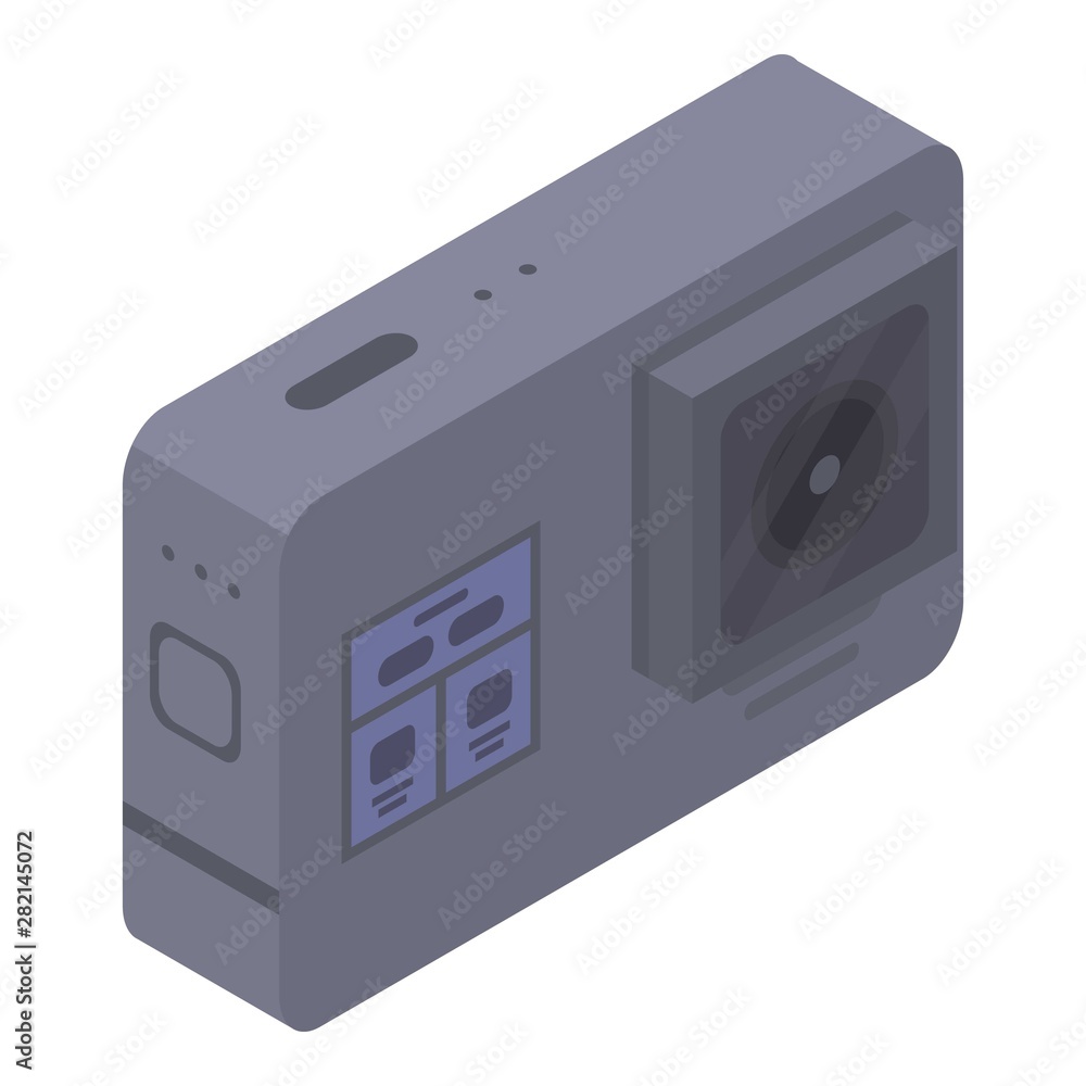 Aufkleber black action camera icon. isometric of black action camera vector icon for web design isolated on wh