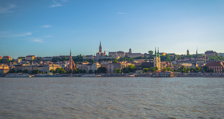 Obraz premium Budapest - June 21, 2019: Panoramic view of the Danube in Budapest, Hungary