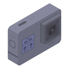 Black action camera icon. Isometric of black action camera vector icon for web design isolated on white background