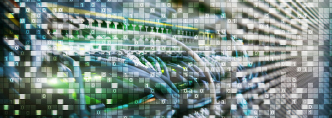 Binary code on datacenter background. Cyber space concept. UniqueTechnology Wallpaper