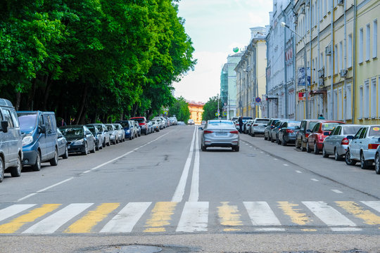 Smolensk, Russia - May, 26, 2019: Image of a pedestrian crossing in the city of Smolensk, Russia