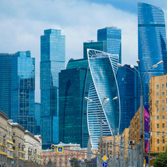 Moscow, Russia - June, 27, 2019: Buildings of Moscow city. View from Dorogomilovskaya street