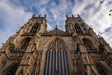 Fototapeta na wymiar YORK, ENGLAND, DECEMBER 12, 2018: magnificent York Minster Cathedral, seen from the below