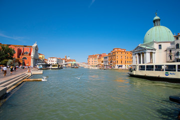 Venice, Italy - July, 07, 2019: cityscape with the image of channel in Venice, Italy