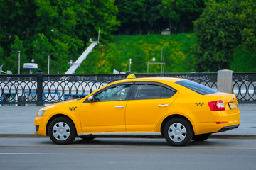 Moscow, Russia - June, 3, 2019: taxi in a center of Moscow