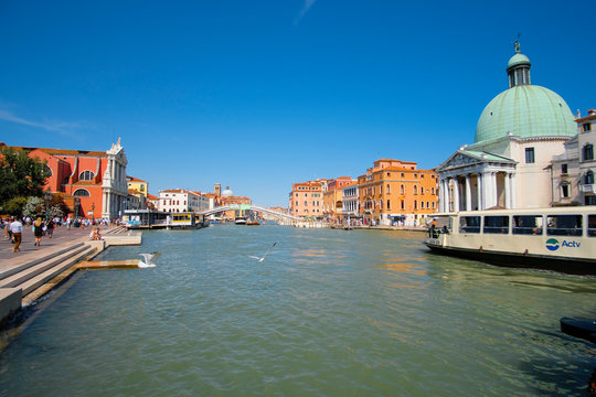 Venice, Italy - July, 07, 2019: cityscape with the image of channel in Venice, Italy