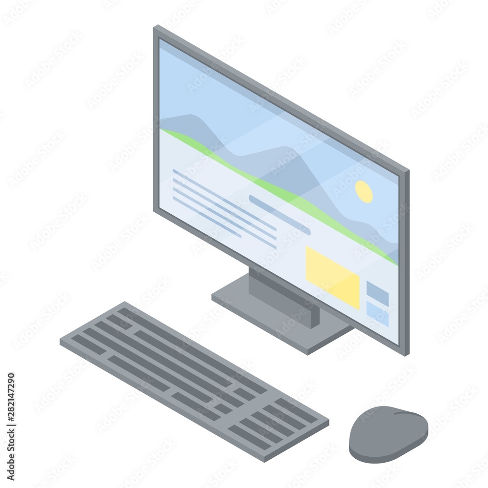 Poster computer icon. isometric of computer vector icon for web design isolated on white background