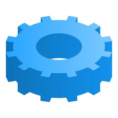 Blue gear icon. Isometric of blue gear vector icon for web design isolated on white background