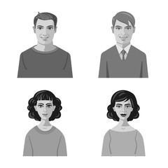 Vector illustration of face and person symbol. Collection of face and portrait vector icon for stock.