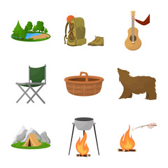 Vector design of picnic and adventure icon. Collection of picnic and nature vector icon for stock.
