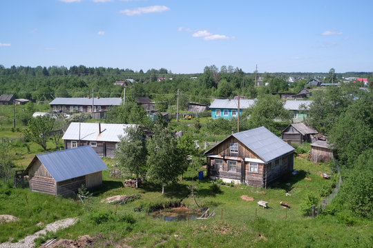 landscape with the image of russian village