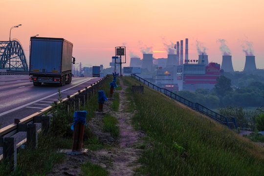 Moscow, Russia - June, 8, 2019: Moscow Ring Vehicle Road (MKAD) at sunrise