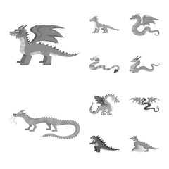 Isolated object of wild and mythical icon. Set of wild and halloween stock vector illustration.