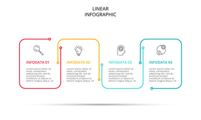 Thin line cycle infographic with arrows. Modern concept design template with 4 options, steps or parts. Flat vector illustration for business presentation.
