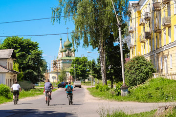Uglich, Russia - June, 9, 2019: lanscape with the image of a street in old russian town Uglich