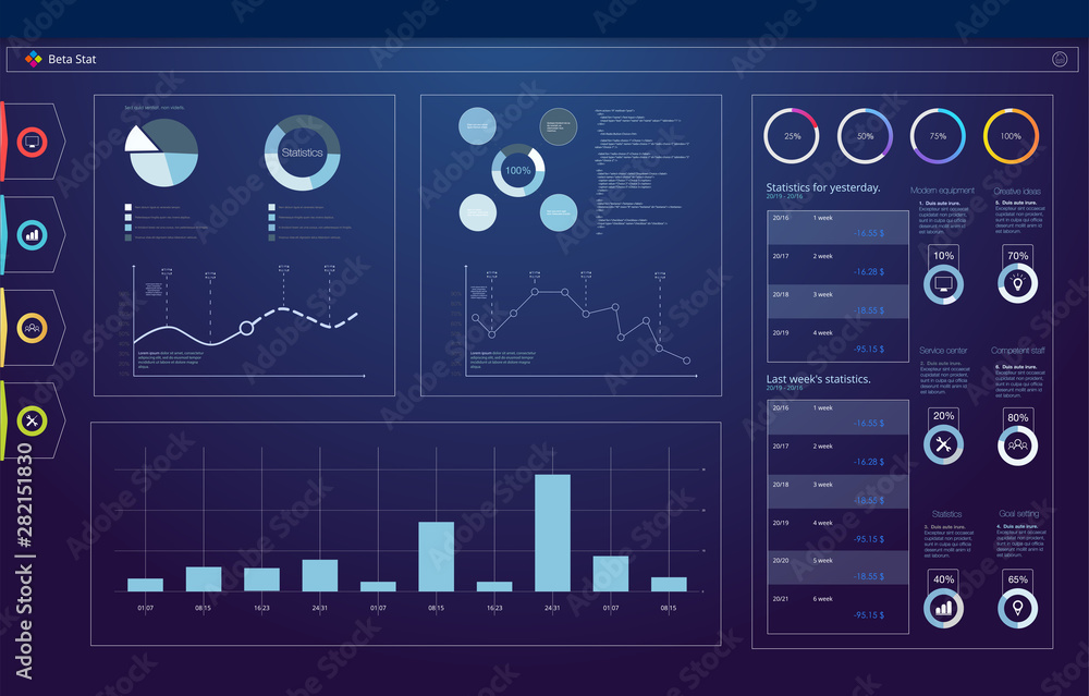 Poster dashboard, great design for any site purposes. business infographic template. vector flat illustrati