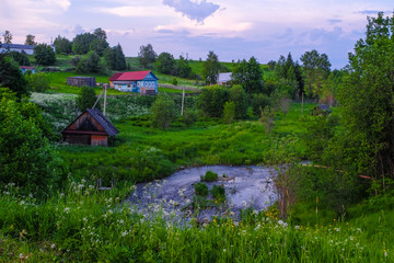 Fototapeta na wymiar landscape with the image of russian north village Ferapontovo in Vologda region