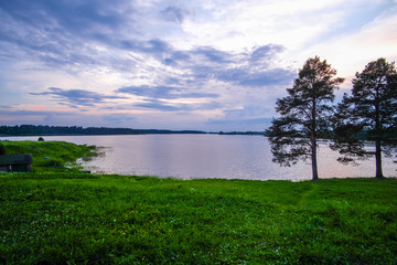 landscape with a sunset image over the river