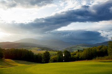 View on golf field in mountains