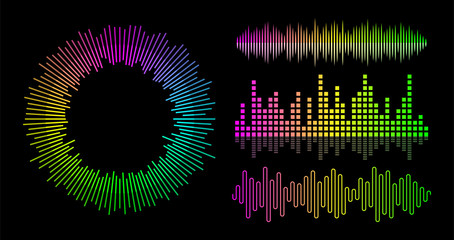 Vector music wave equalizer set. Audio player UI elements. © Vitaly