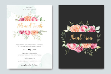 wedding invitation card with beautiful floral and leaves template
