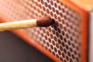 Match rubbing with box of this same to ignite the flame. Fire off.