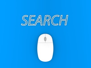 Computer mouse and search on a blue background. 3d render illustration.