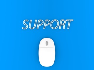 Support and computer mouse on a blue background. 3d render illustration.