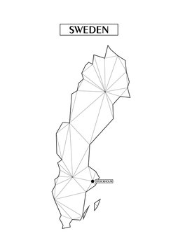 Polygonal abstract map of Sweden with connected triangular shapes formed from lines. Capital of city - Stockholm. Good poster for wall in your home. Decoration for room walls.