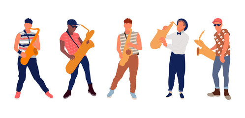 Saxophone players set. Isolated flat illustration - Vector