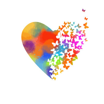 Abstract multicolored heart of butterflies. Happy Valentine's Day. Vector illustration