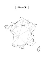 Polygonal abstract map of France with connected triangular shapes formed from lines. Capital of city - Peris. Good poster for wall in your home. Decoration for room walls.
