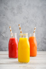 Fresh strawberry, mango and papaya smoothies