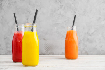 Fresh strawberry, mango and papaya smoothies