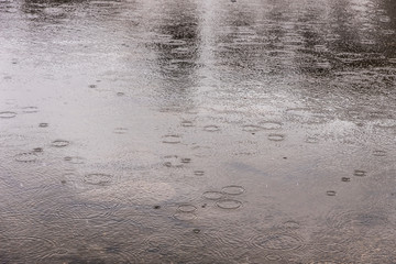 Raindrops falling on lake