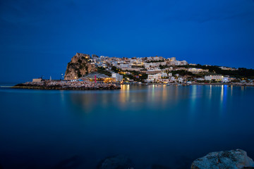 Evening view of city over the sea